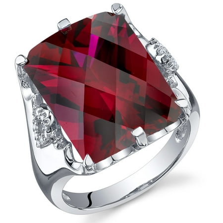 Peora 16.00 Ct Created Ruby Engagement Ring in Rhodium-Plated Sterling Silver
