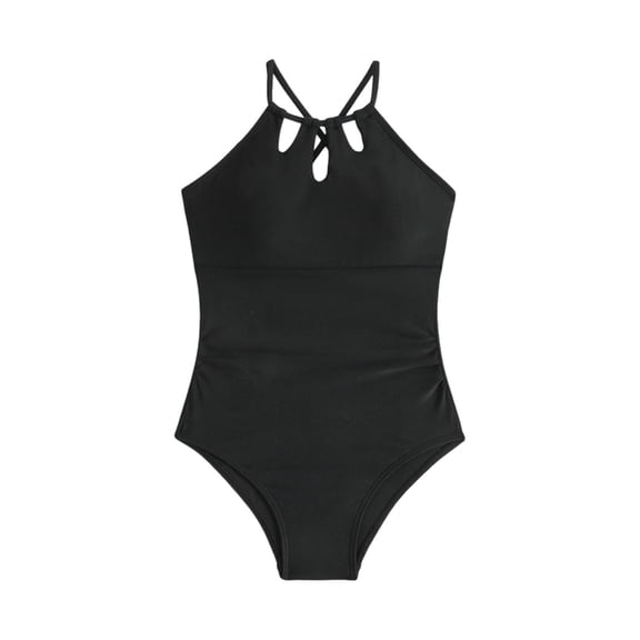 Bovxnpu Girls One Piece Swimsuit Big Girls' Solid Backless 1 Piece Swimwear (Girl's or Girl's Plus)