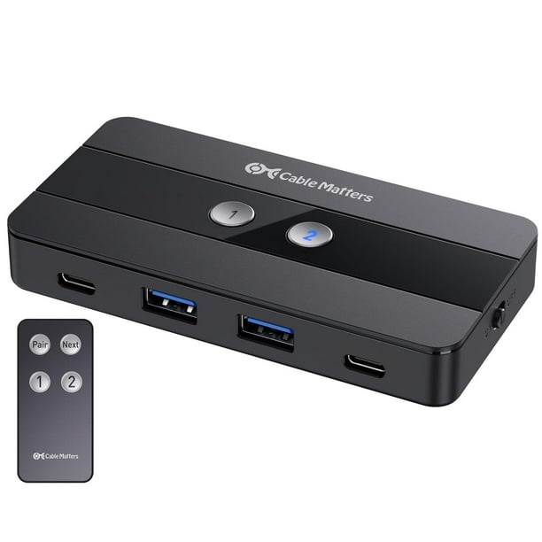 Interruptor USB A/USB C Cable Matters Negro de 4 Puertos 10 Gbps con Control Remoto para Computadora