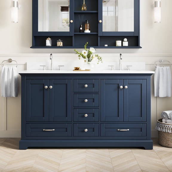 ANGELES HOME 60 Inch Solid Wood Bathroom Vanity with cUPC Undermount Basin with 4 Doors and 6 Drawers