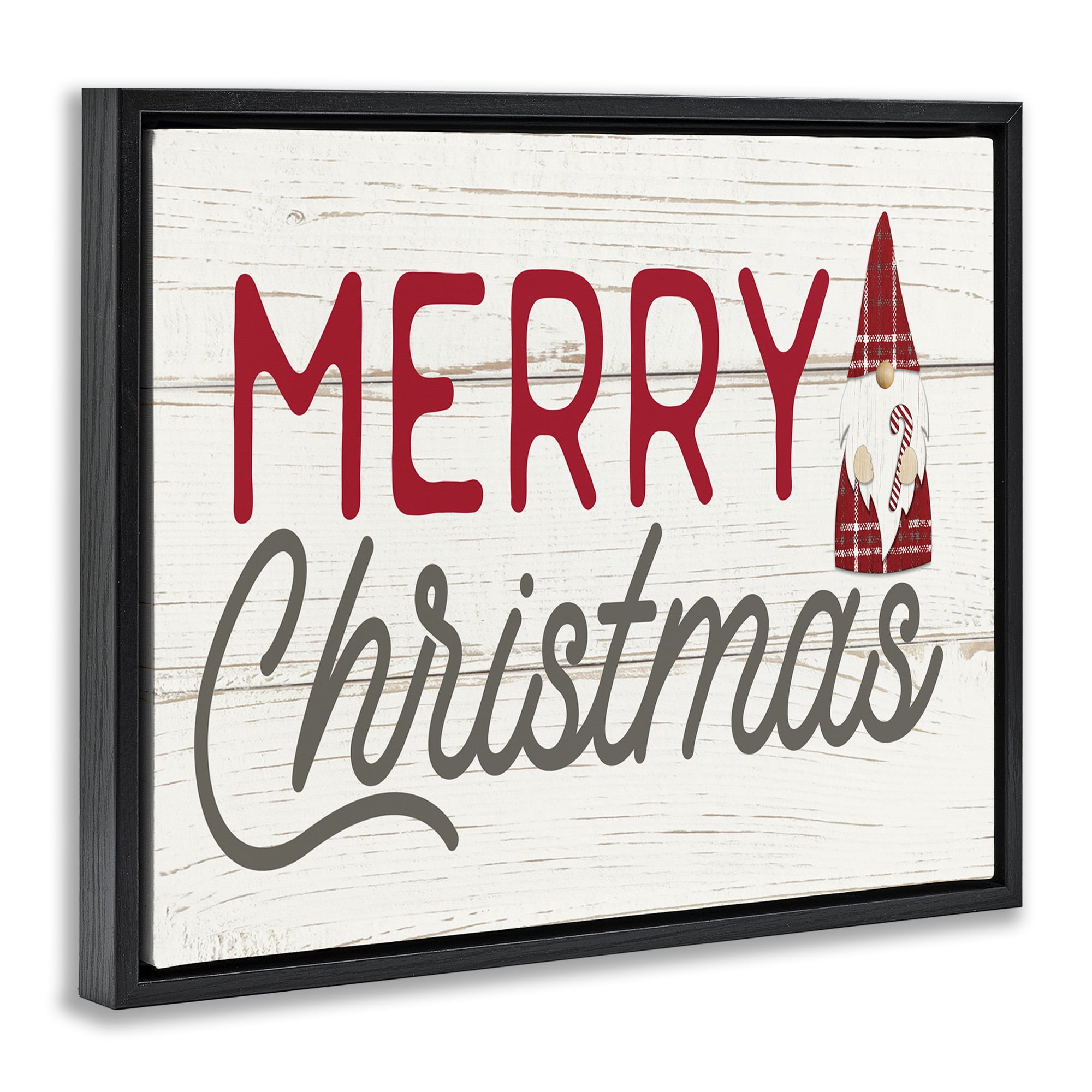 Stupell Industries Merry Christmas Sentiments Gnome Holiday Painting Black Floater Framed Canvas Art Print Wall Art, 21 x 17