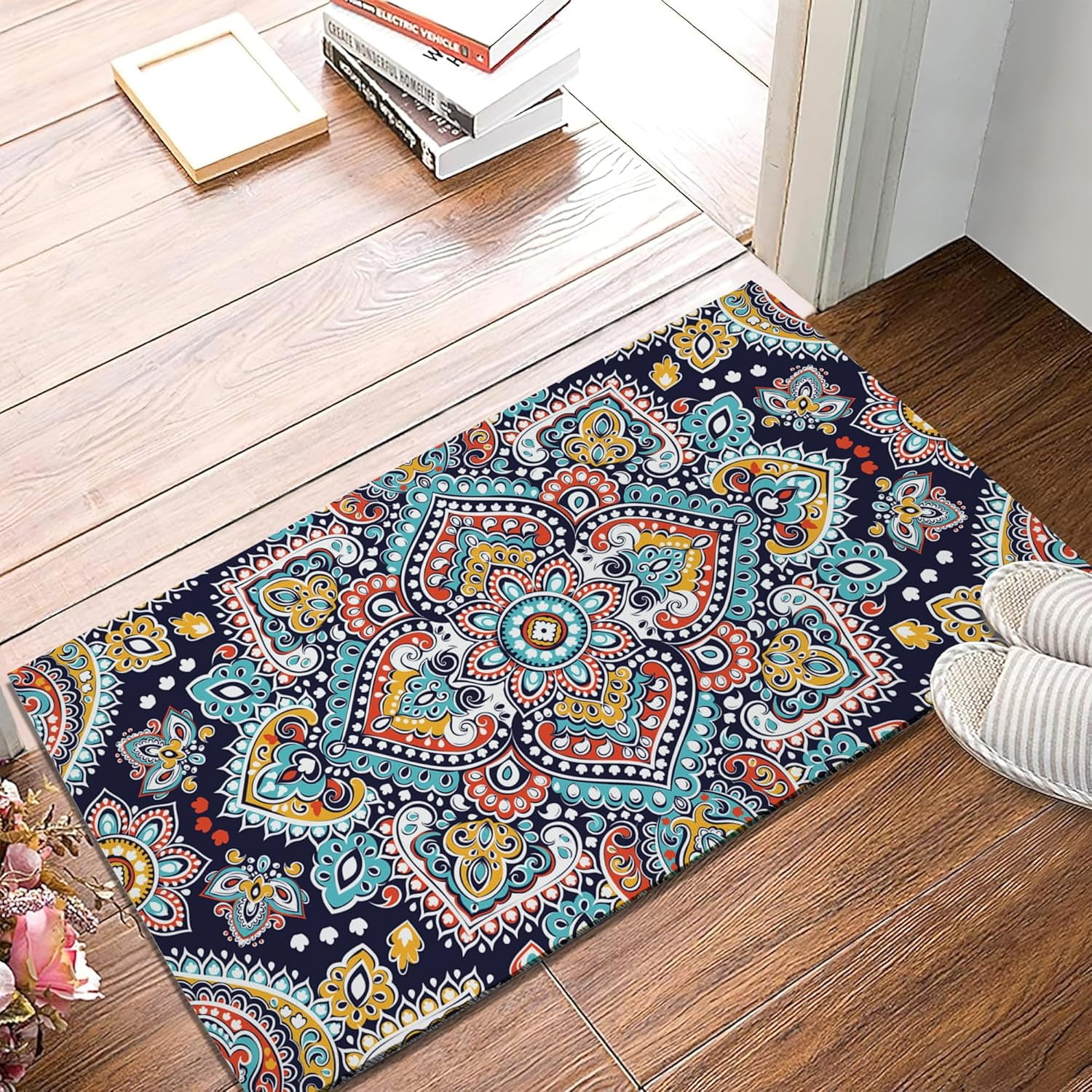 Mandala Doormat Entrance Rugs Indoor 17 x 30 Inch,Ethnic Welcome Doormat Decorative Home Floor Mat,Non Slip Rubber Back and Strong Water Absorption for Outdoor Indoor Entrance Decor