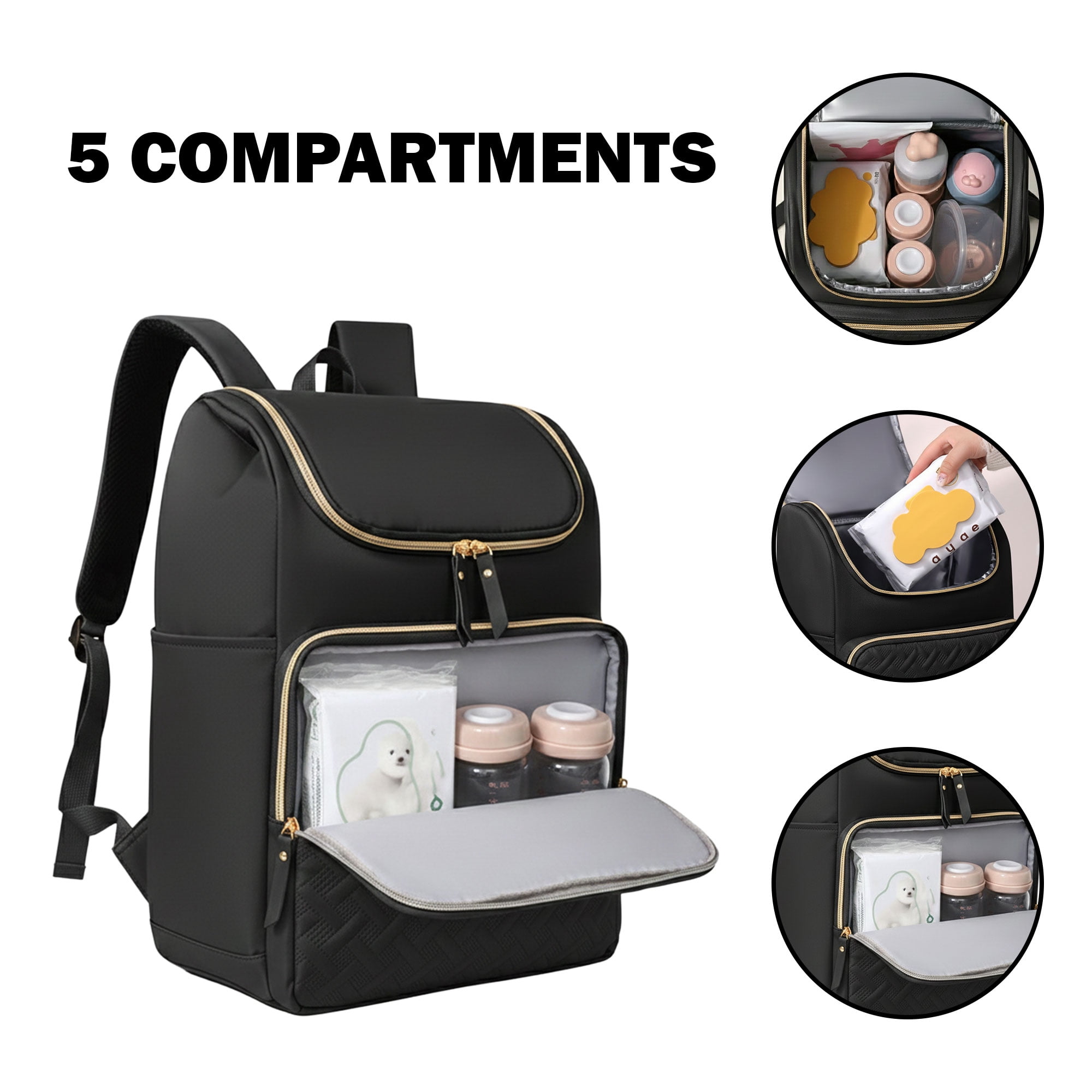 DEFAHN Diaper Backpack, 2 Thermal Pockets + Side Holders, 20L Simple Open Design,0.9lb Baby Bag for Travel & Daily Use(Black)