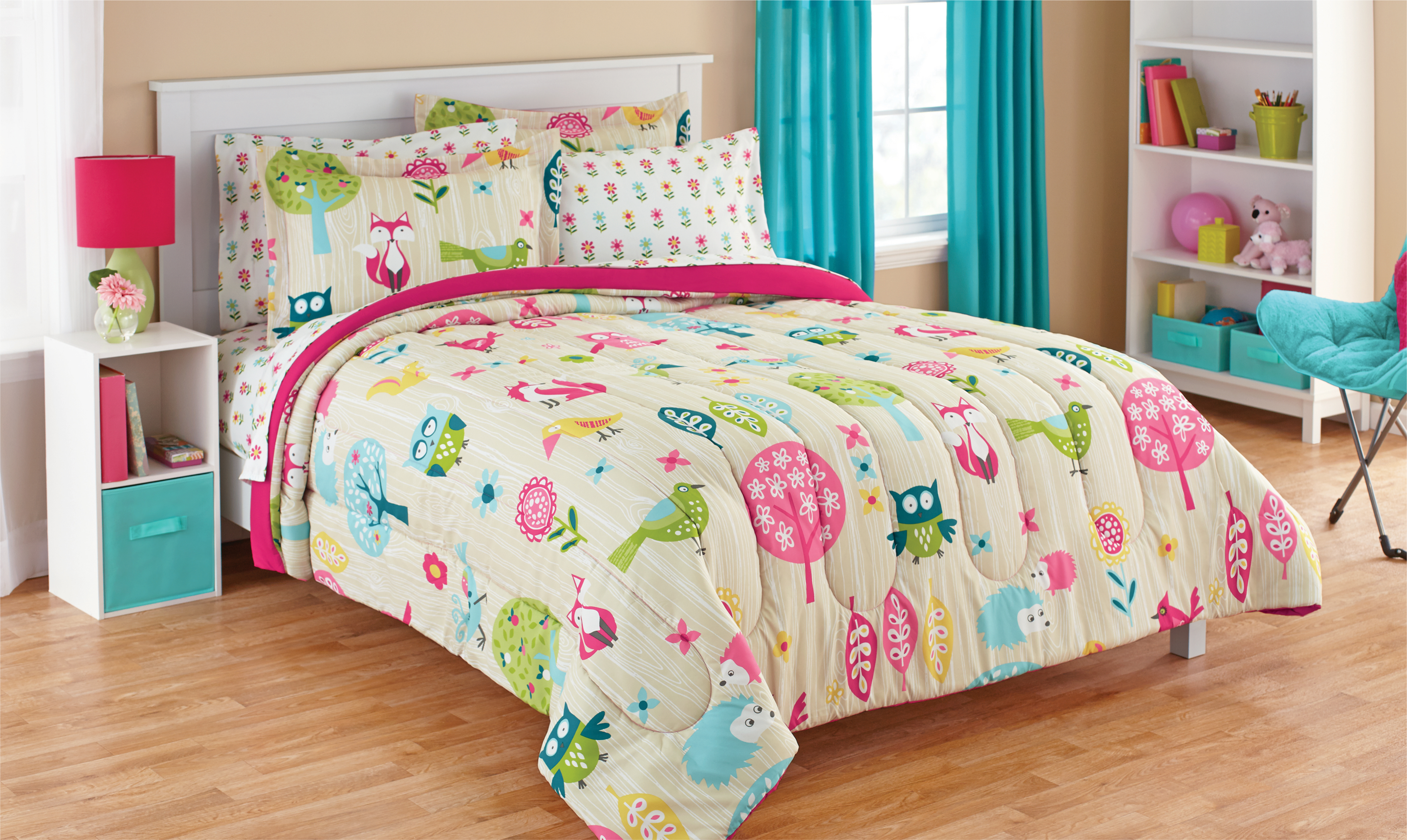 Elegant Home Cute Beautiful Girls Mutlicolor Pink Blue Green Orange Owl Design 2 Piece Coverlet Bedspread Quilt for Kids Teens//Girls Twin Size # K18-03