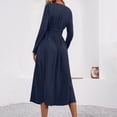 thumbnail image 5 of Guieoi Womens Dresses Long Sleeve Solid-Color High-Waisted Pleated V-Neck Dress Midi Dress Blue XXL, 5 of 8