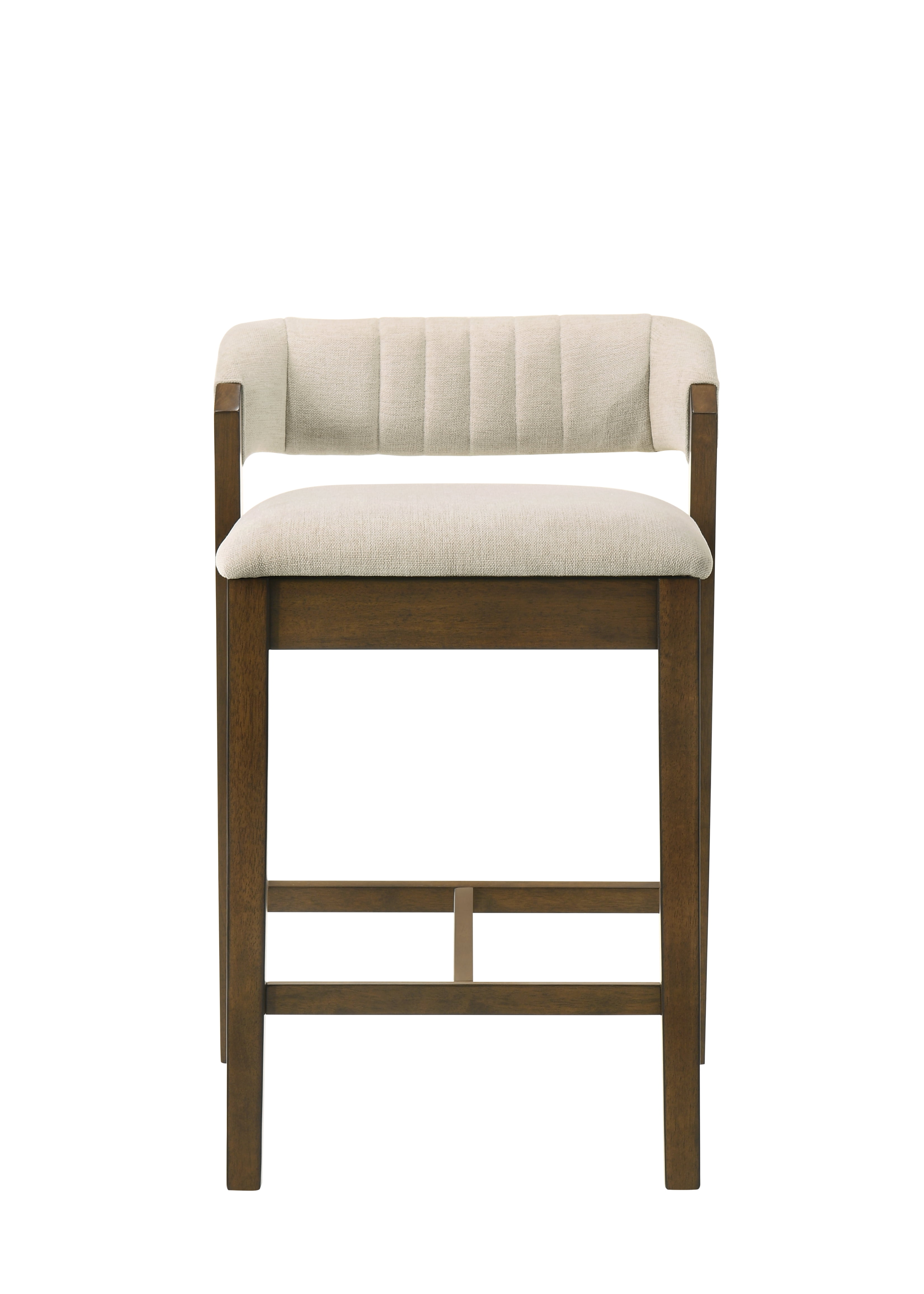 Landyn 30 in. Sepia Brown Bar Height Rubberwood Barstool with Ecru Fabric Seat - Set of 2