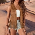 thumbnail image 2 of Western Tassels Hippie Vest for Women Vintage Sleeveless Open Front Cardigan Jacket Brown XL, 2 of 9