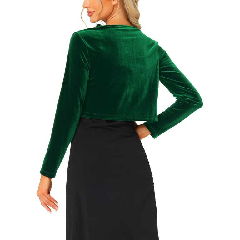 Allegra K Women's Knit Velvet Open Front Long Sleeves Shrug