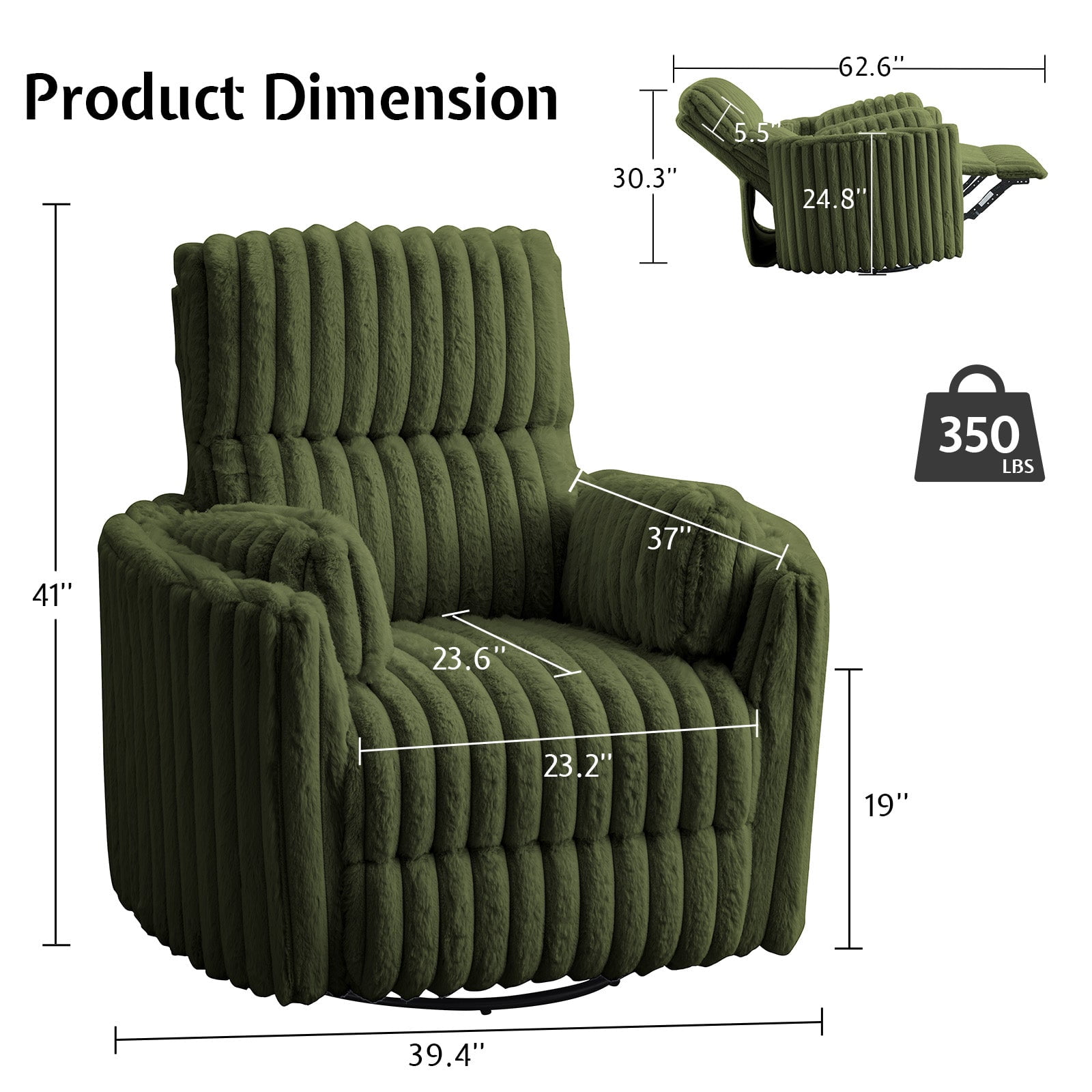 Merluxy Power Recliner Nursery Chair for Adults, Electric Swivel Rocking Glider with USB & Type-C for Living Room, Bedroom, Green