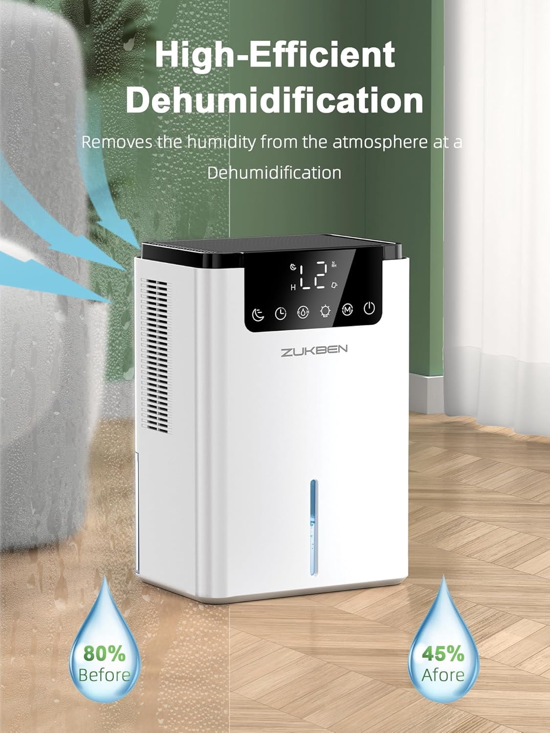 Dehumidifier,75 OZ Water Tank (500 sq.ft) Dehumidifiers for Home,Quiet Dehumidifier Bathroom Bedroom Basement RV with 12H Timer,Auto Shut Off,7 Colors LED Light,Sleep Modes(2200ML)