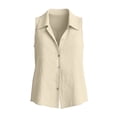 thumbnail image 6 of BADHUB Women Tank Tops Sleeveles Button Down Sleeveless Tanks Vest Blouse T Shirt Tunic Tops Solid Color Clothes Beige L, 6 of 6