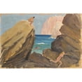 thumbnail image 2 of Ernst Schiess 18x13 Gold Ornate Wood Frame and Double Matted Museum Art Print Titled - Pursuit at a Rocky Coastal Line, 2 of 4