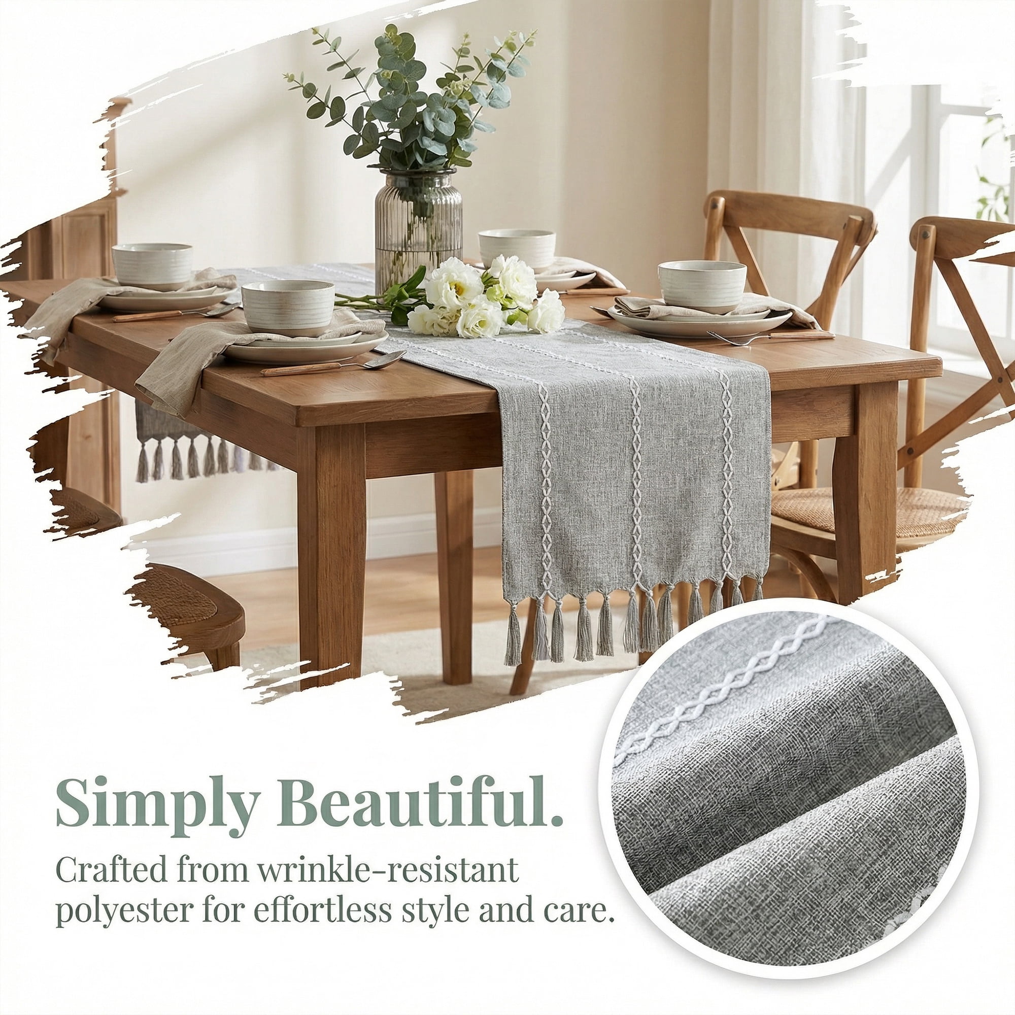 Unique Bargains Washable Polyester Kitchen Runner with Tassel for Dining Gray 13"x89.8"