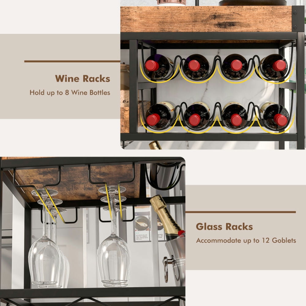 Finihen Rolling Cart, Kitchen Island Cart, 3-Tier Rolling Bar Cart with Removable Tray and Wine Rack, for Kitchen, Dining Room, Rustic Brown Finihen Rolling Cart, Kitchen Island Cart, 3-Tier Rolling Bar Cart with Removable Tray and Wine Rack, for Kitchen, Dining Room, Rustic Brown