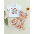 thumbnail image 2 of Bagilaanoe 2pcs Toddler Baby Girls Long Pants Set Letter Print Short Sleeve T-Shirt Tops + Floral Flared Trousers 6M 12M 18M 24M 3T 4T Kid Casual Outfits, 2 of 8