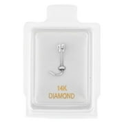 14K White Gold 2.4mm .05 cttw Diamond Nose Ring Curve Stud Twist Screw 22G