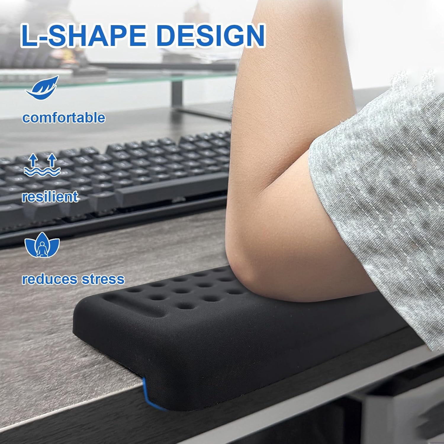 2-Pack L-Shaped Desk Edge Pads, Ergonomic Elbow and Wrist Support Pads, Keyboard Wrist Rest and Armrest Protector for Desk, Black