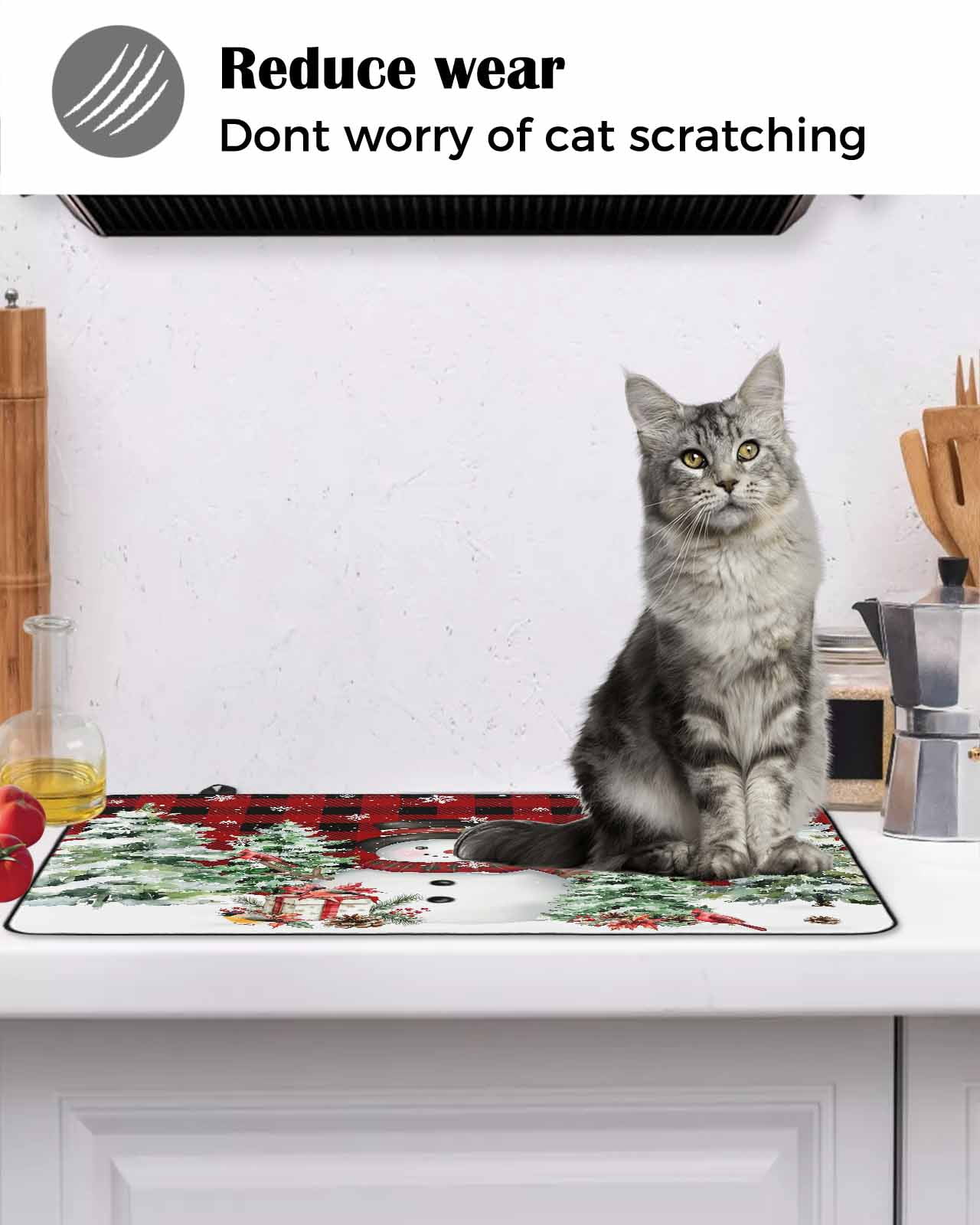 Large Induction Cooktop Protector Mat Christmas Stove Top Covers for Electric Stove, Snowman Snowflake Trees Watercolor Birds Red Plaid Decorative Stove Burner Cover Mats, Glass Top Stove Cover