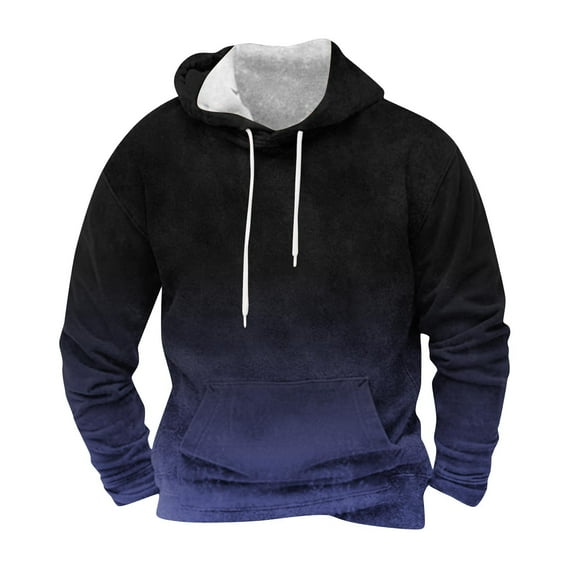 Wyobmus Men's Drawstring Hooded Sweatshirt Trendy Gradient Print Long Sleeve Hoodie Pullover Sweater 2024 Fashion Hoodies With Pocket Dark Blue