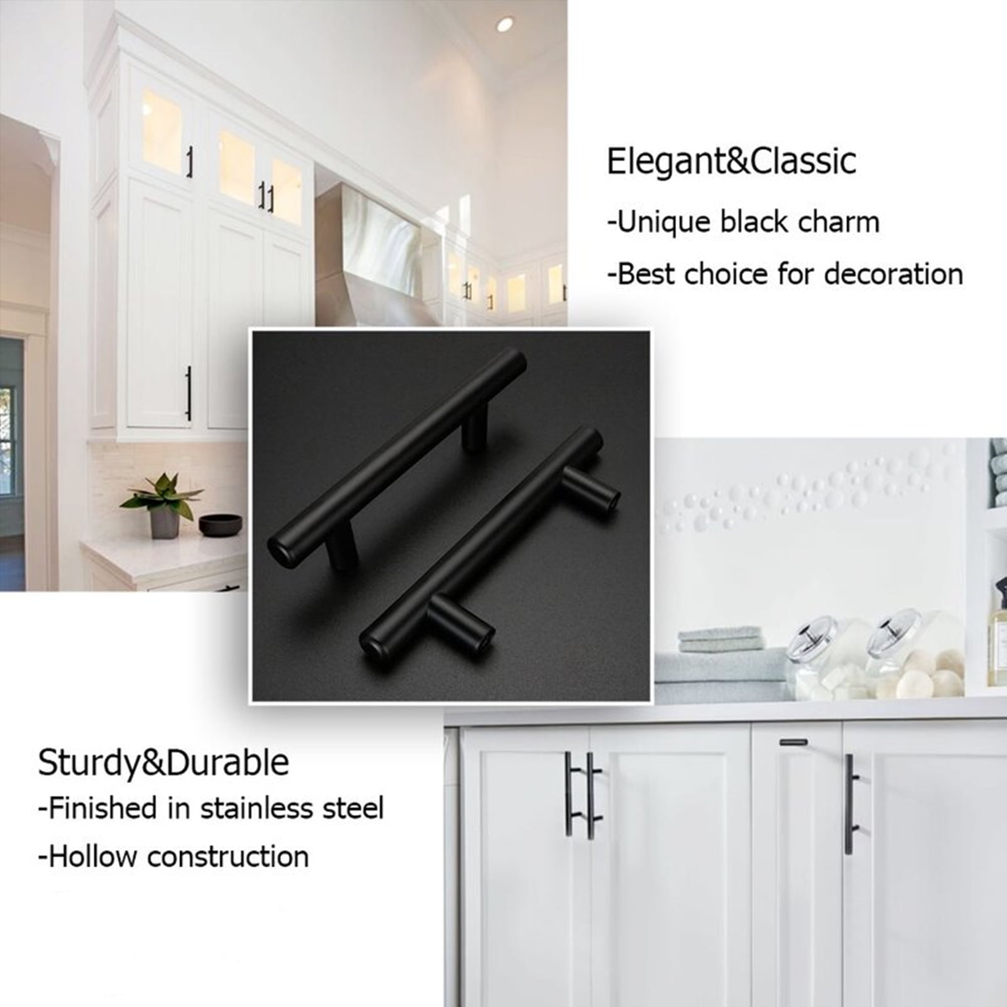 Fitviso 50 Pack 3.25 Inch(82mm) Hole Centers Matte Black Kitchen Cabinet Pulls for Cabinets Cupboard Handles Drawer Pulls