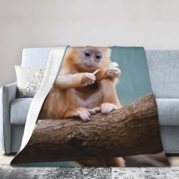 Wijzvio Golden Monkey Throw Blanket Soft Fuzzy Fleece Blanket For Couch Bed Living Room Decoration 40"X30"