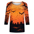 thumbnail image 4 of CLOISE Halloween Tee Shirts for Women Fashion Halloween Bat Graphic Shirts 3/4 Sleeve Crew Neck Blouses Basic Casual Oversized Tees Spooky Festival Clothes Gift, 4 of 5