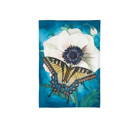 Evergreen Applique Garden Flag - Anemone and Butterfly, 12.5 x 18 inch Double Sided