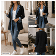 thumbnail image 4 of Women's Denim Patchwork Knit Blazer Jackets Notched Lapel Long Sleeve Button Casual Long Coat Black L, 4 of 7