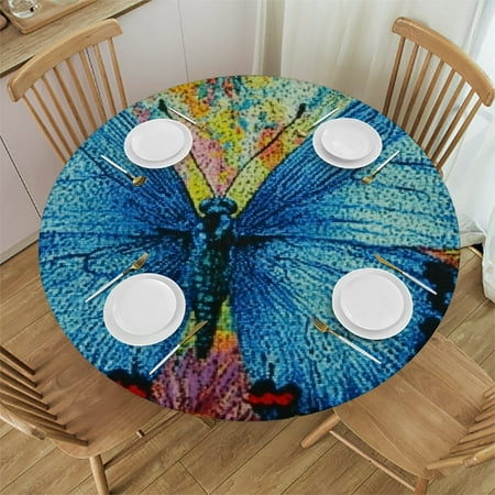 

BCIIG Blue Butterfly Flower Round Tablecloth Stain-Resistant Washable for Indoor Outdoor Restaurants Weddings Parties 100% Polyester for Picnic Dining Kitchen Farmhouse Table Home Decor 46 -50