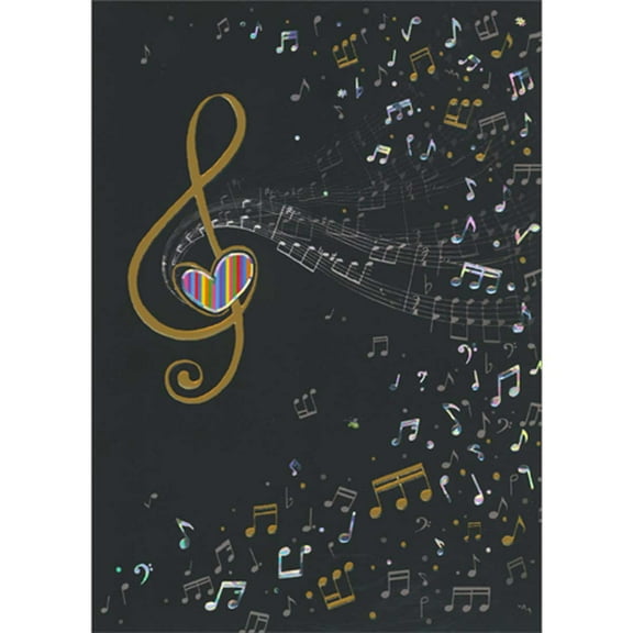 Bug Art Music Clef Creating Flow of Small Gold and Silver Foil Notes Blank Note Card