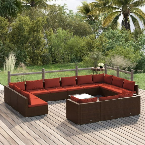 vidaXL 14 Piece Patio Lounge Set with Cushions Brown Poly Rattan