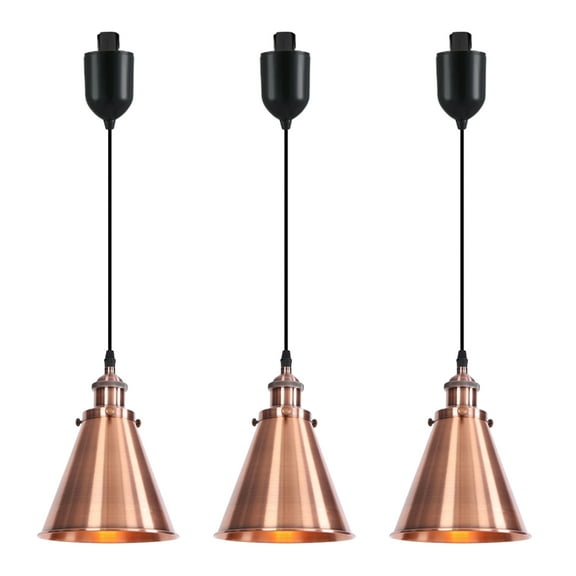 Kiven J-Type Track Lighting, 3-Light Modern Juno Track Pendant Light with Built-in Cable Wrapper, J Track Light Pedant Adjustable Length for Kitchen Shop,Copper Red Finish