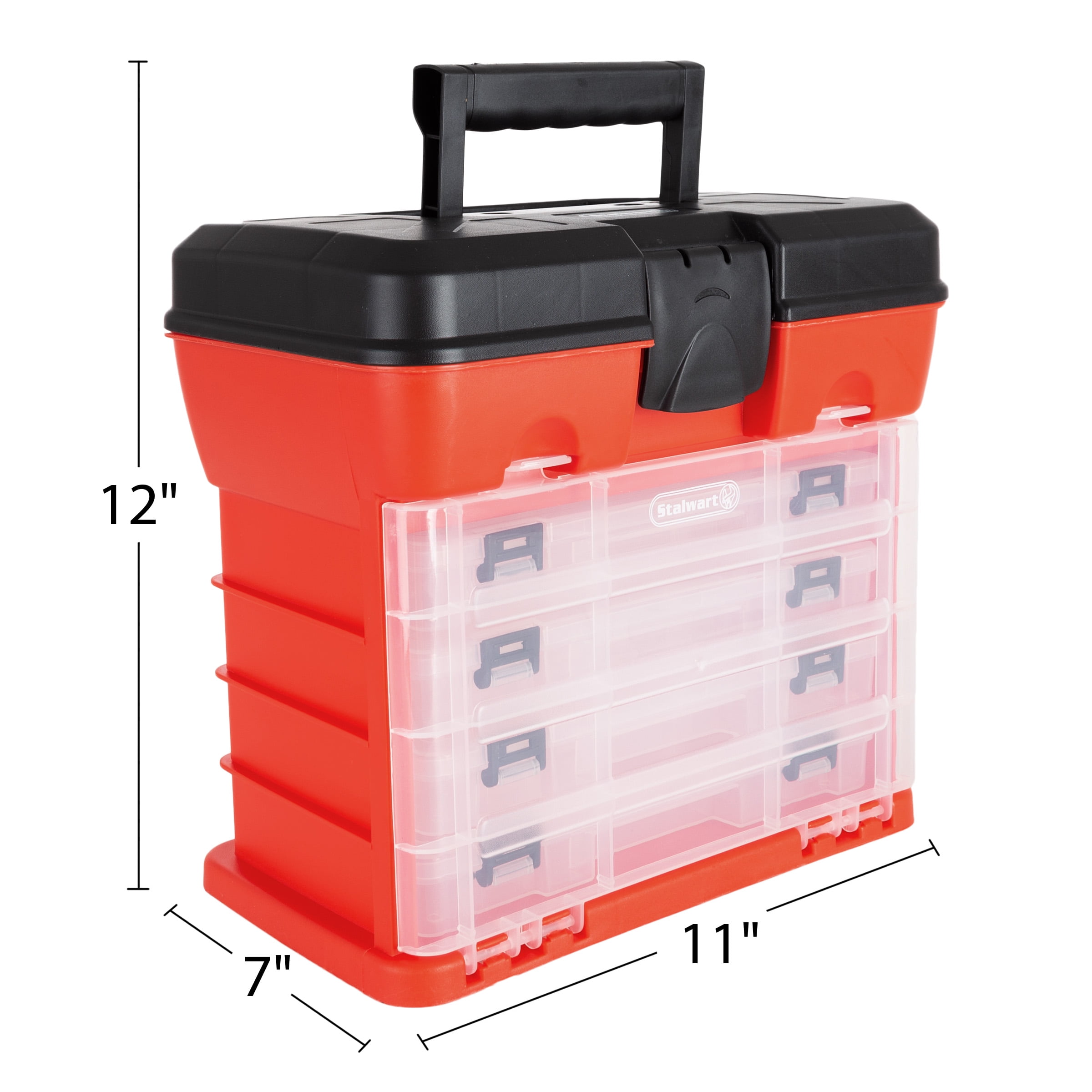Portable Tool Box - Small Parts Organizer with Drawers and Customizable Compartments for Hardware, or Crafts by Stalwart - Red