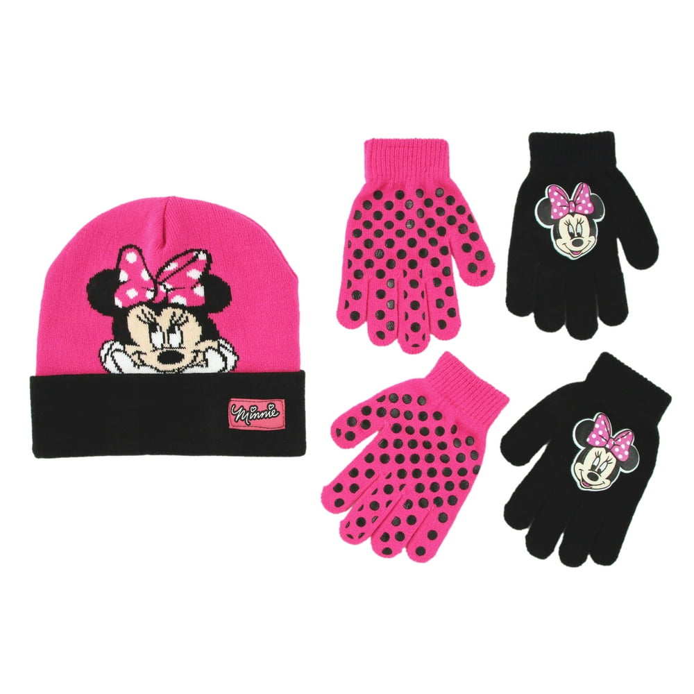 Disney Girls Hat and Glove Set, Kids Minnie Mouse Reversible Hat and