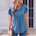 thumbnail image 2 of RYRJJ Womens Tops Petal Short Sleeve Summer Crew Neck Shirts Solid Dressy Casual Business Blouse Fashion Pleated Tunics(Blue,XXL), 2 of 9