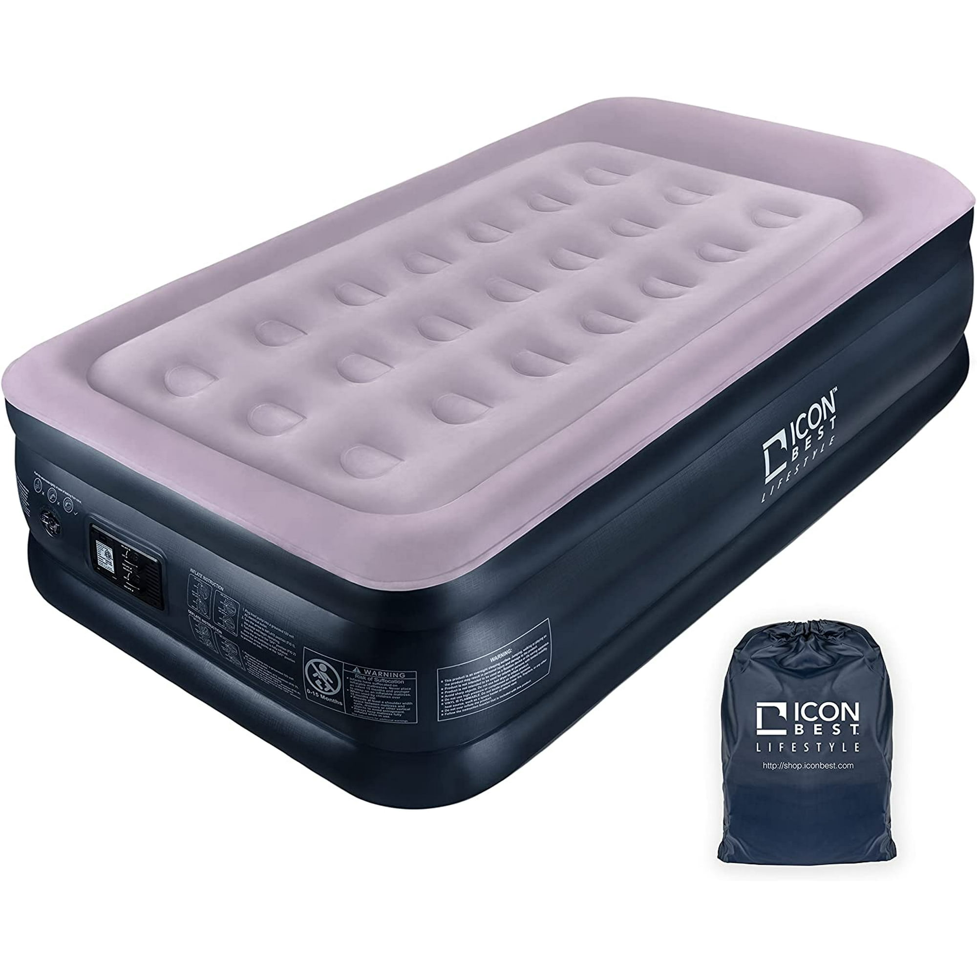 ICON BEST Double High Inflatable Twin Size Airbed Air Mattress with Dual Pump and Pillow 74x39x18in 500lbs