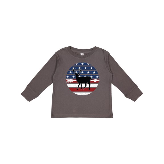 Inktastic Deer Bow Hunting USA Flag Boys or Girls Long Sleeve Toddler T-Shirt
