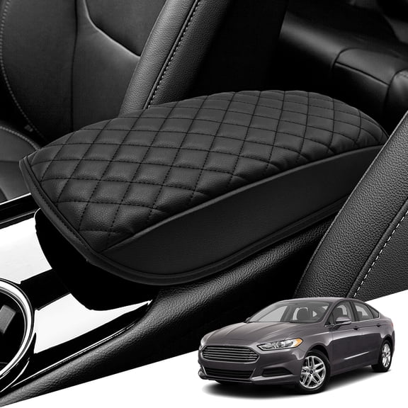 KBH Center Console Cover for 2013-2016 Ford Fusion Accessories, Black Leather Middle Console Lid Armrest Cover for Car Interior