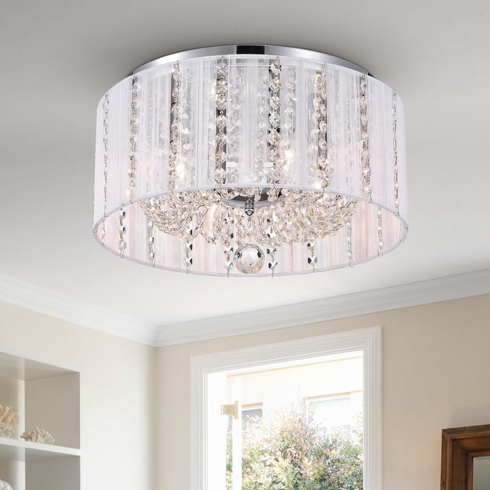 Warehouse of Tiffany Addison White 16-inch Crystal Flush Mount (color optional) Chrome