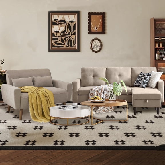 Soscana Living Room Furniture Set, Sectional Sofa Couch with Storage Ottoman and Loveseat,L-shaped 3 Seater Sofa with Side Pockets, for Living Room Apartment Office Studio