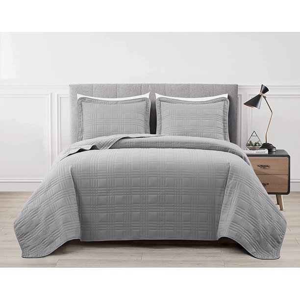 Chezmoi Collection Kingston 3Piece Gray Oversized Queen Bedspread