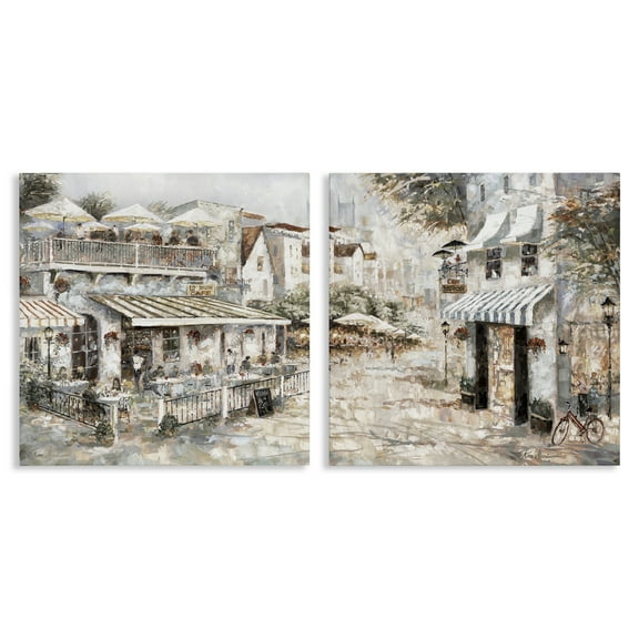 Stupell Industries Town Bistros Architecture Scenic & Cityscapes Painting Wrapped Canvas Art Print Wall Art, 17 x 17, Set of 2