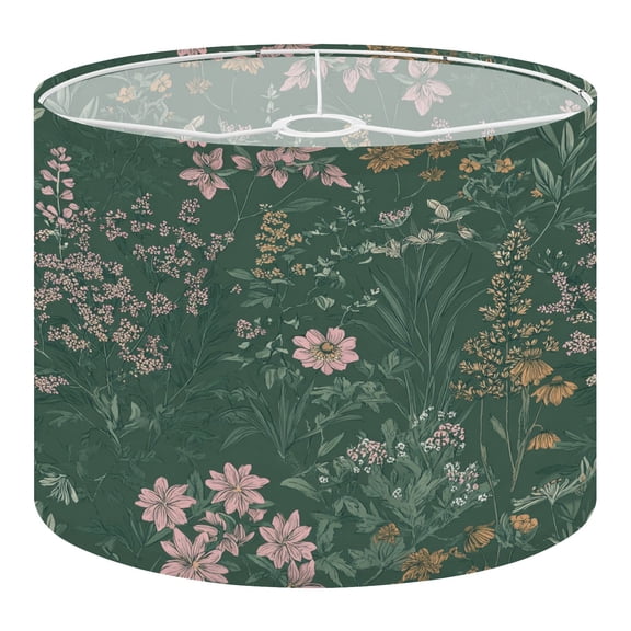 Cottagecore Linen Drum Lampshades Floral Garden Soft Pink Warm Yellow Flowers Dark Green 13"x13"x10" Light Shade for Table Lamps Floor Lamp Shades Lampshade Replacement Assembly Required
