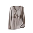 thumbnail image 3 of Hesxuno Women Long Sleeve T Shirts V Neck Wrap Cotton Tops Casual Built-In Bra Maternity Shirts Belly friendly Nursing Clothes Summer Spring Lounge Tee Shirts Gray XL, 3 of 6