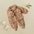 thumbnail image 5 of Zwiiyzr 0-3T Toddler Baby Boy Girl Fall Winter Warm Outfit Bear Pocket Button Down Sherpa Fleece Jacket Elastic Waist Pants Set Kid Clothes Khaki, 5 of 6