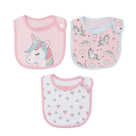 Pack of 3 baby bibs, cute prints, soft and absorbent cotton, with snap closure, for teething and drooling.