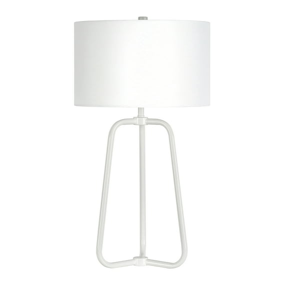 Evelyn&Zoe 25" Mid-Century Modern Metal Table Lamp with White Drum Linen Shade