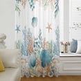 thumbnail image 5 of Teal Blue Coastal Sheer Curtains 63 Inches Long, Summer Beach Starfish Shell Coral Nautical Light Filering Curtains, Breathable Simi Curtain Privacy Drapes for Living Room Bedroom Window Treatment, 5 of 9