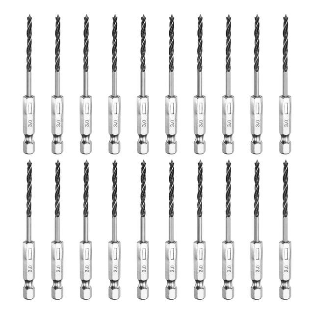 Juego de 20 brocas de punta de brad Uxcell 1/8" con vástago hexagonal de 1/4"