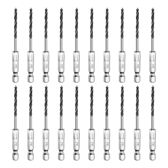 Uxcell 20pcs Brad Point Drill Bits Set 1/8" Wood Drill Bit with 1/4" Hex Shank